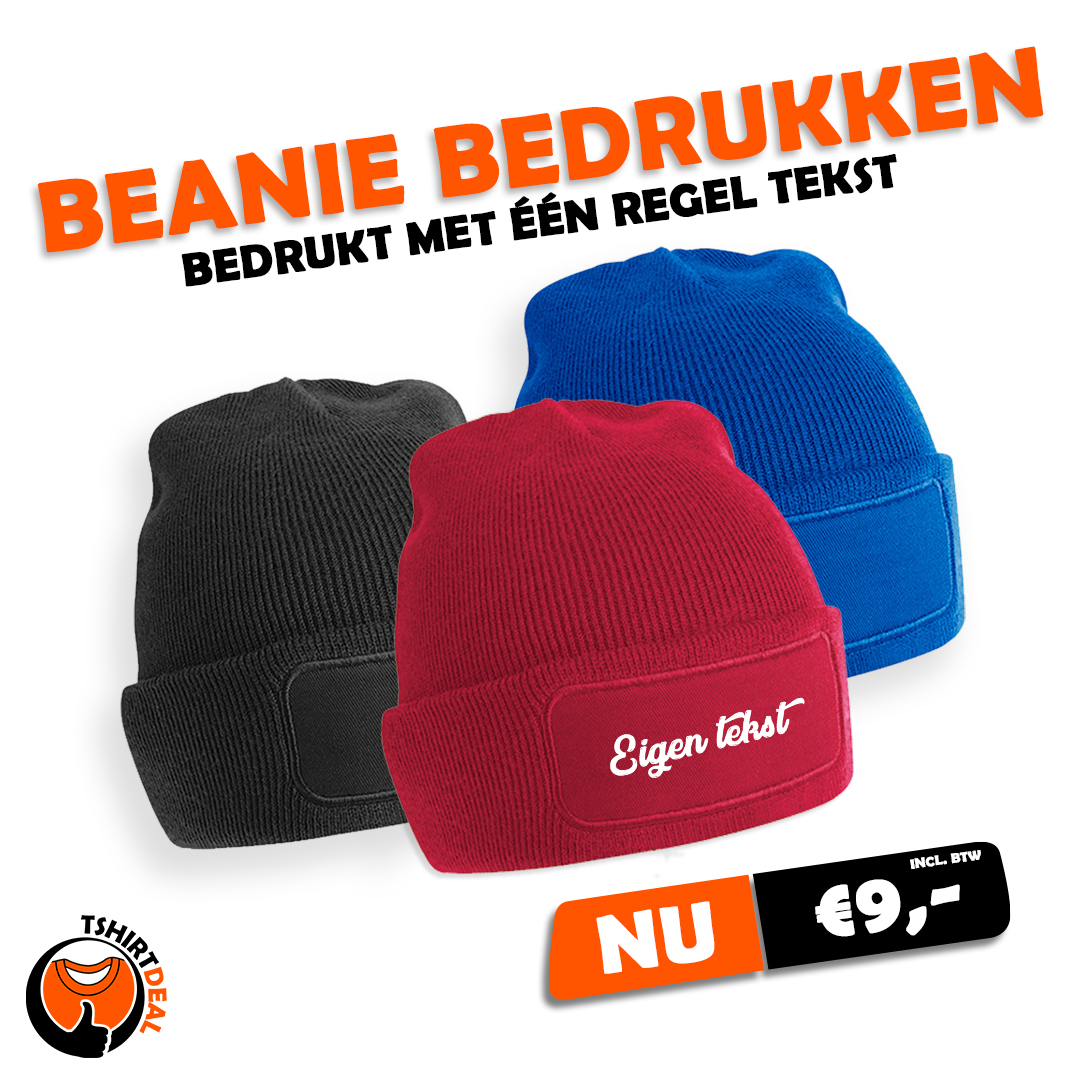 Muts bedrukt €9,-