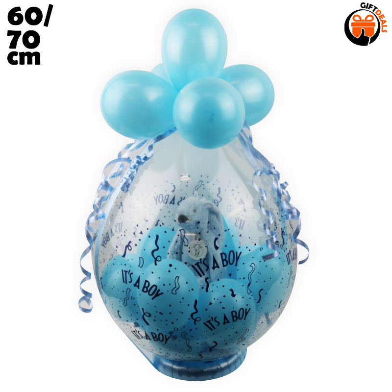 Gevulde cadeau ballon blauwe met Happy Horse knuffel