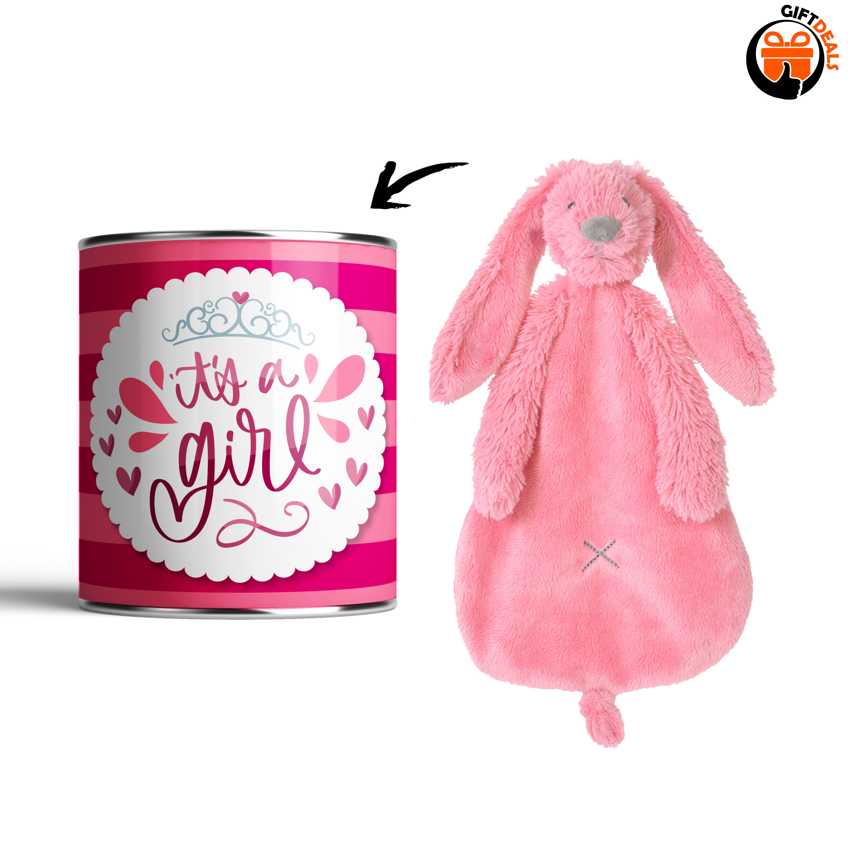 Blik 'It's a girl' gevuld met Happy Horse Tuttle