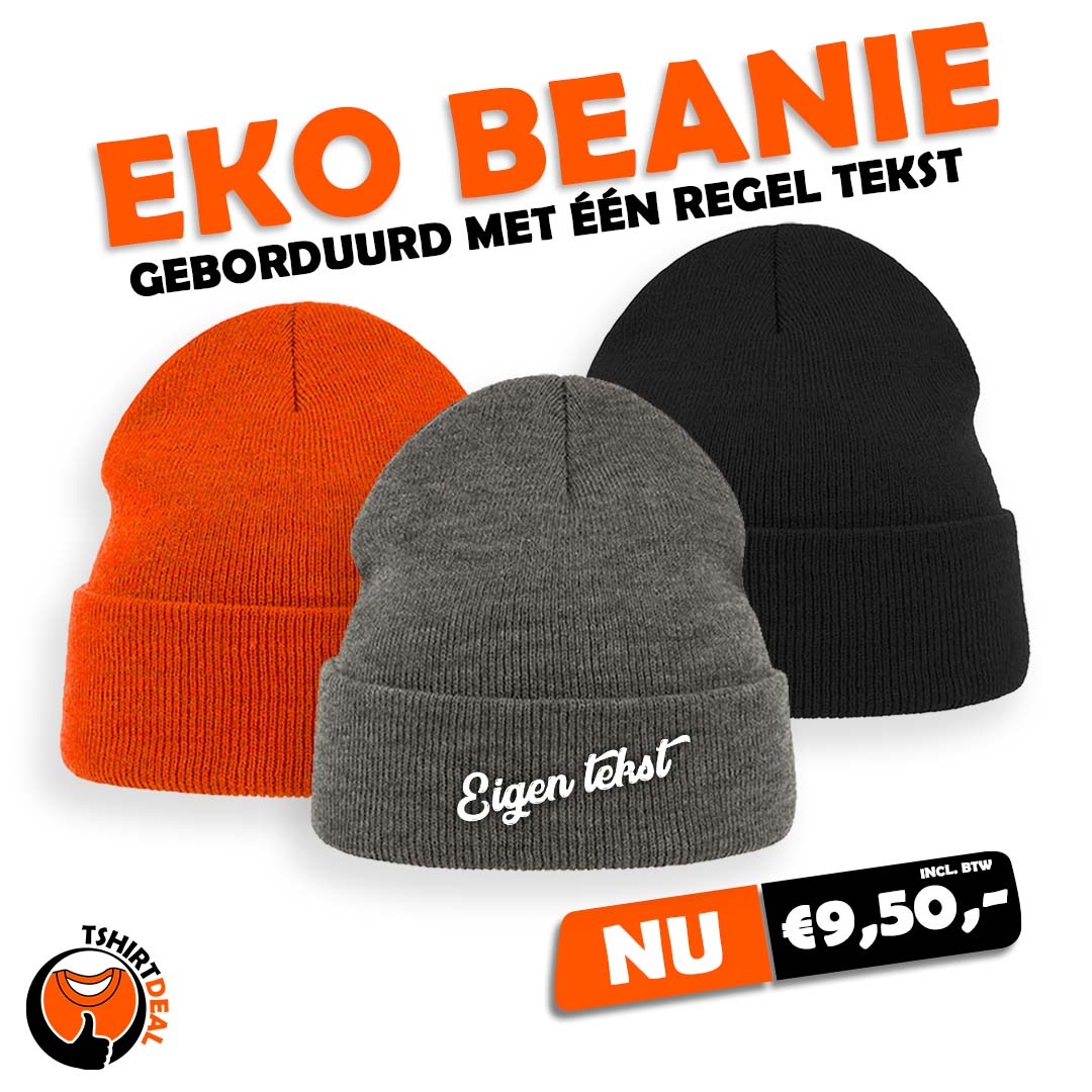 Eko beanie bedrukt €9,50