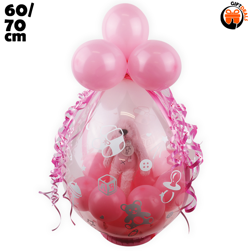 Gevulde cadeau ballon roze met Happy Horse knuffel