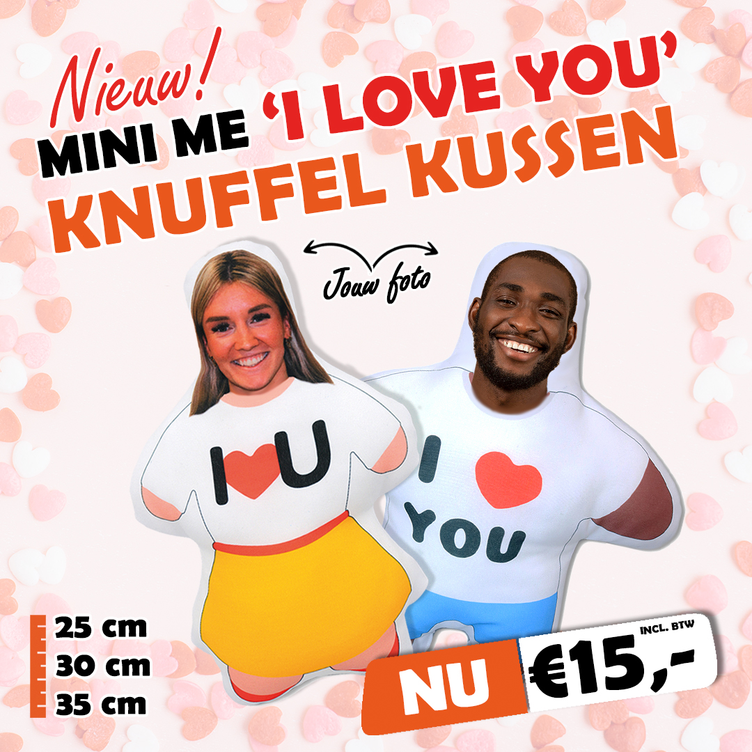 I Love You mini me knuffel kussen met eigen foto