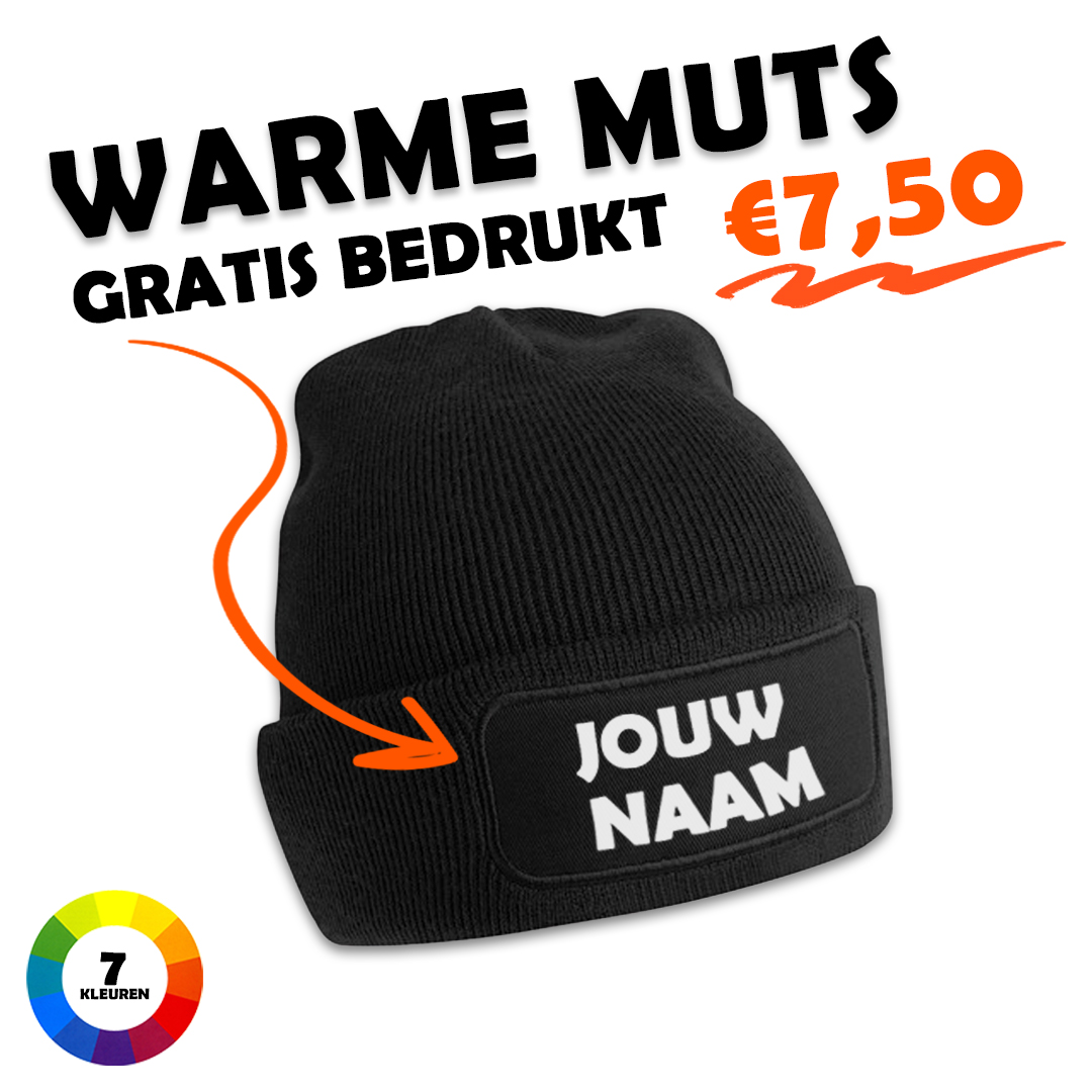 Muts bedrukt €9,-