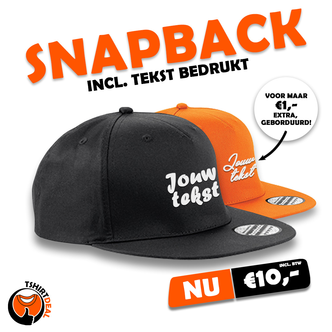 Snapback incl. tekst €10,-