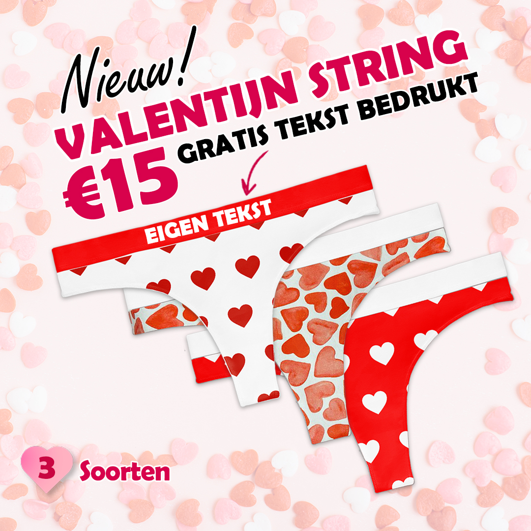 Valentijn string bedrukt met eigen tekst