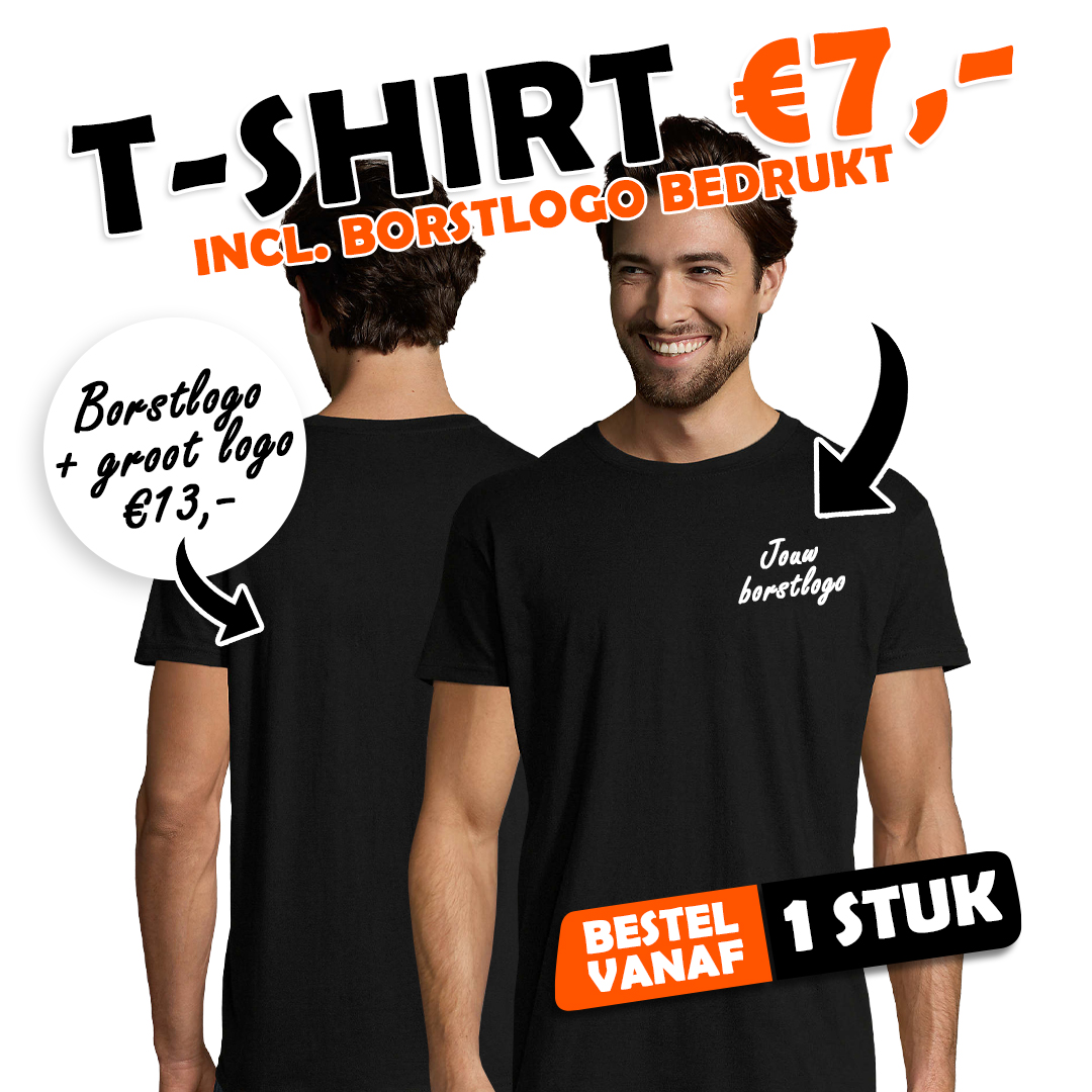 T-shirt incl borstlogo €7,-
