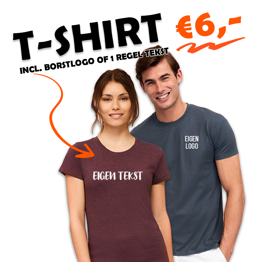 T-shirt bedrukt €6,-