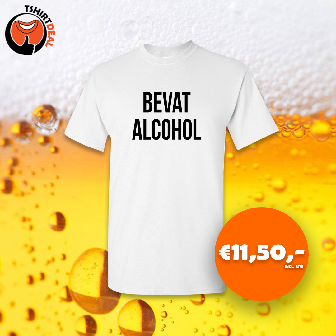 Wit shirt met opdruk 'bevat alcohol'