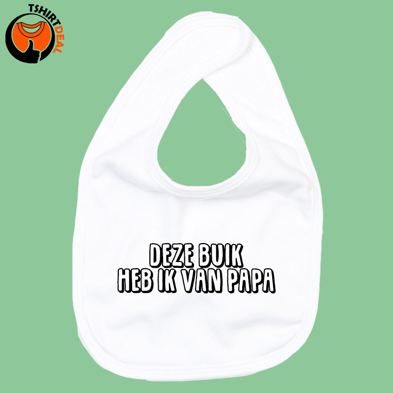 Slabbetje 'deze buik heb ik van papa' bedrukt