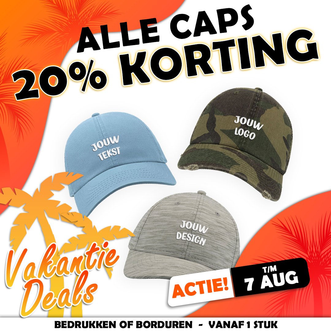Alle caps 20% korting