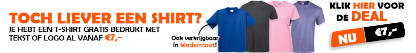 T-Shirt gratis bedrukt met tekst of logo €7,-