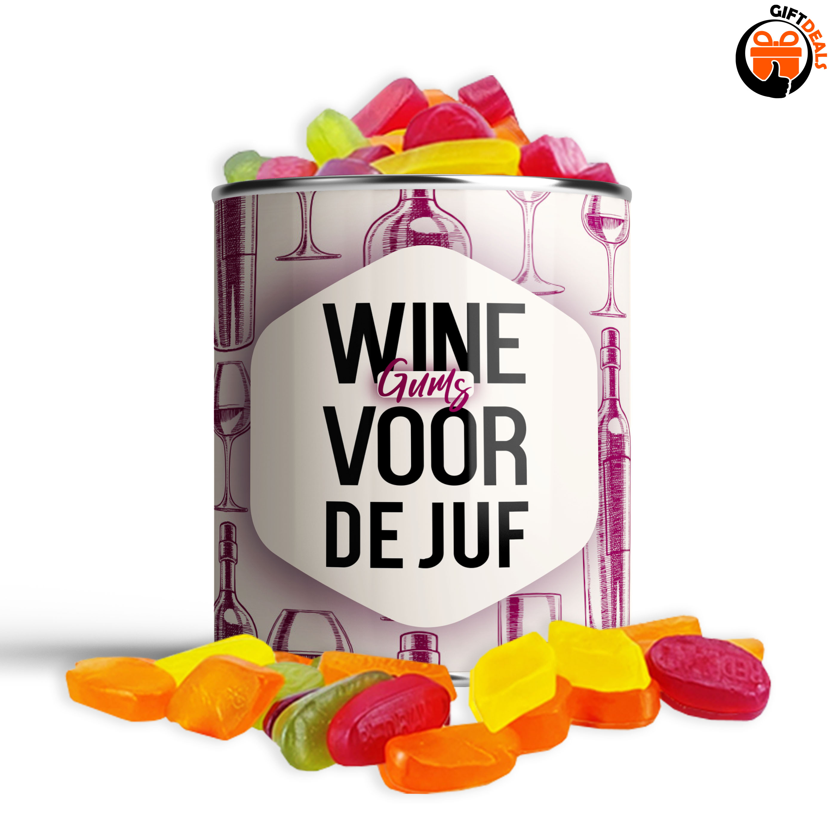 Snoepblik 'Wine (gums) voor de juf'